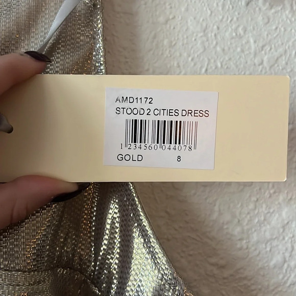 NWT Alice McCall 2 Cities Metallic Gold Ruffled Mini Dress Size 4 - Picture 4 of 7